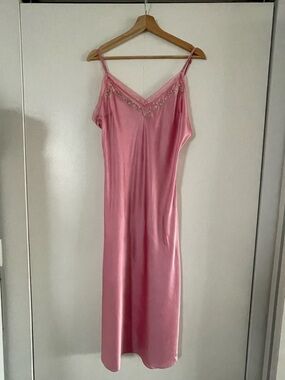 LoveShackFancy x Morgan Lane Pink Satin Slip with Lace Embellishment